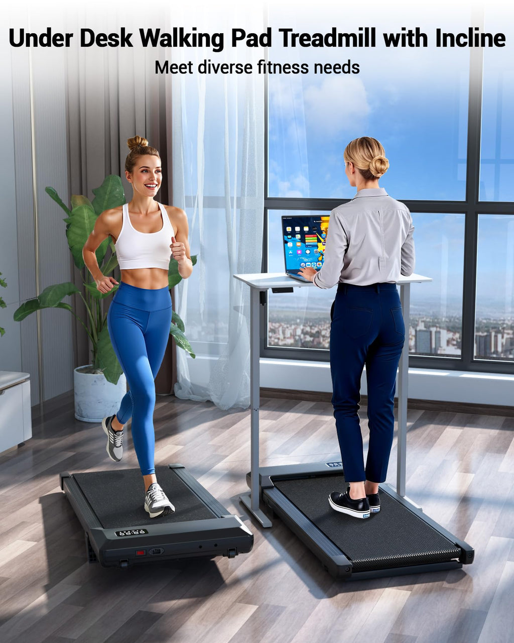 Deerrun Walking Pad 2 In 1 Under Desk Treadmill, 2.5Hp Low Noise Walking Pad Running Jogging Machine With Remote Control For Hom