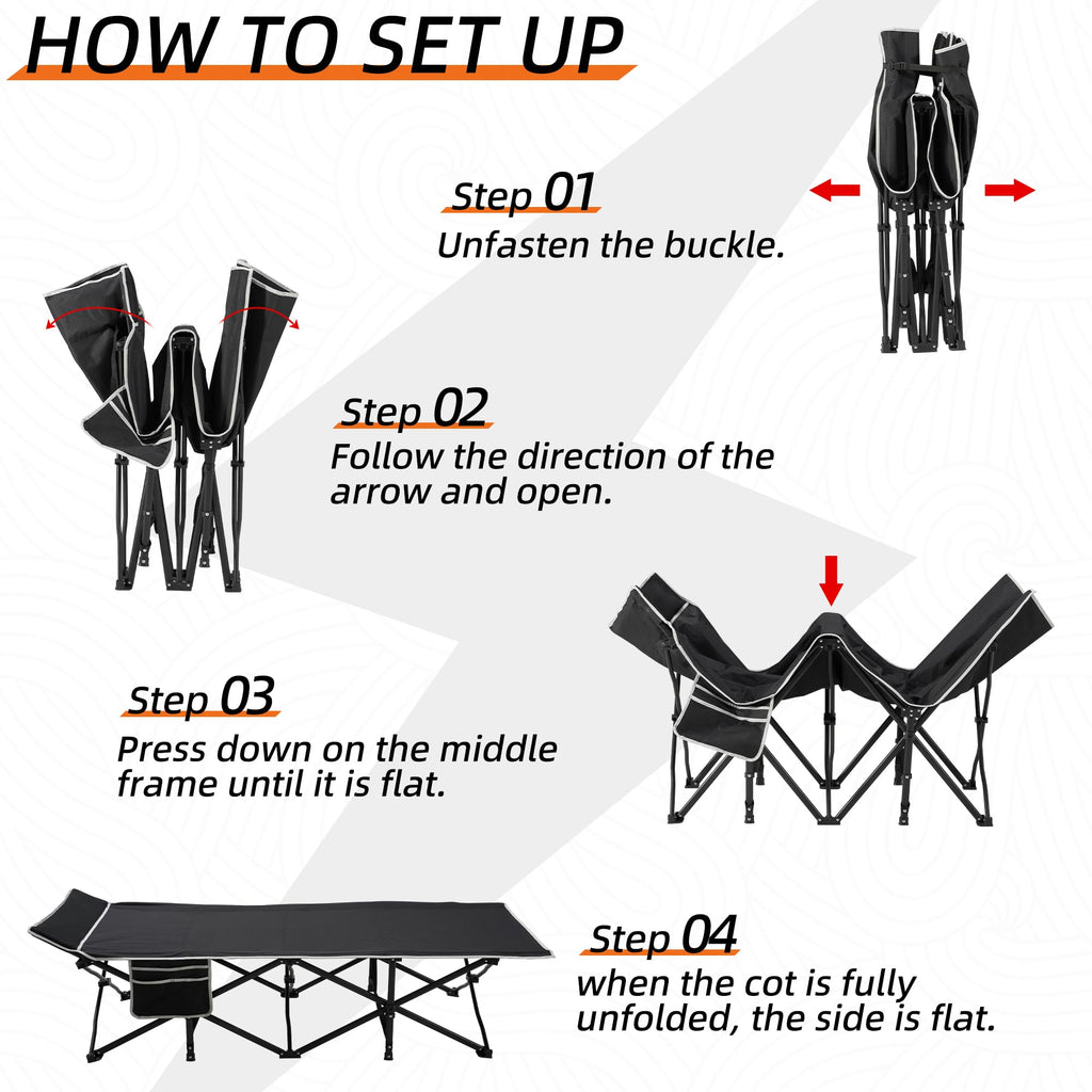 Fragess Portable Camping Cot, 32 Extra Wide Camping Cots For Adults With Thick Mattress, Heavy Duty Sleeping Cot Holds Up To 600