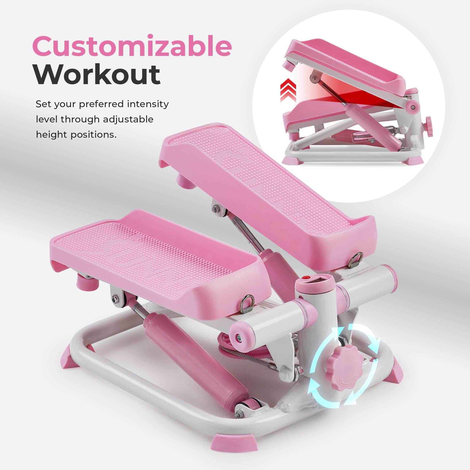 Sunny Health & Fitness Total Body 2-in-1 Stepper Machine, Total Body Workout, Adjustable Hydraulic, Resistance Bands, Non-Slip P