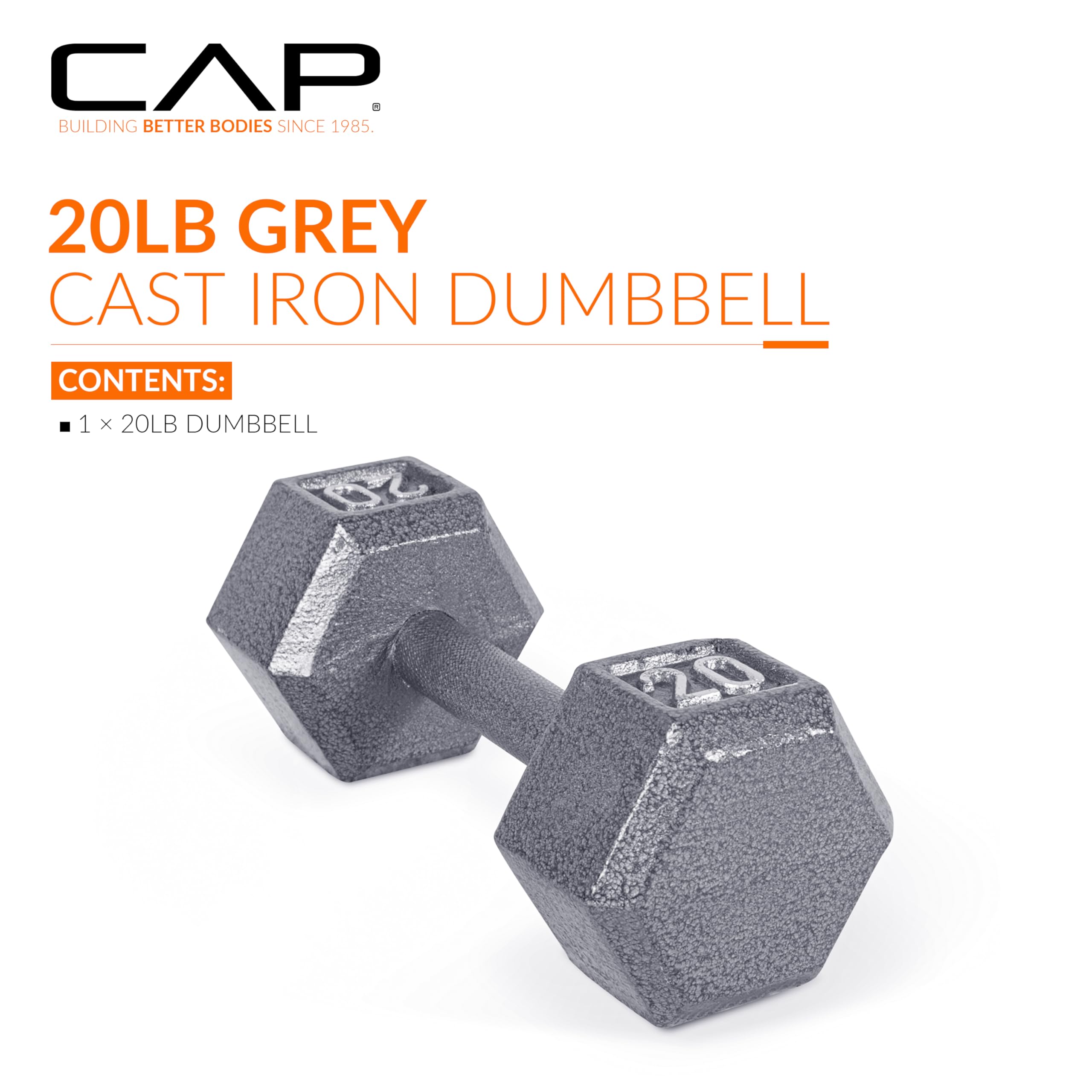 Cap Barbell Cast Iron Hexdumbbell, Single, 20 Lb