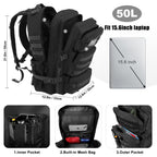 kookoomia 50L Military Tactical Backpack Large Day Backpack for Men Molle Army 3 Days Assault Pack Bug Out Bag Water Resistant a