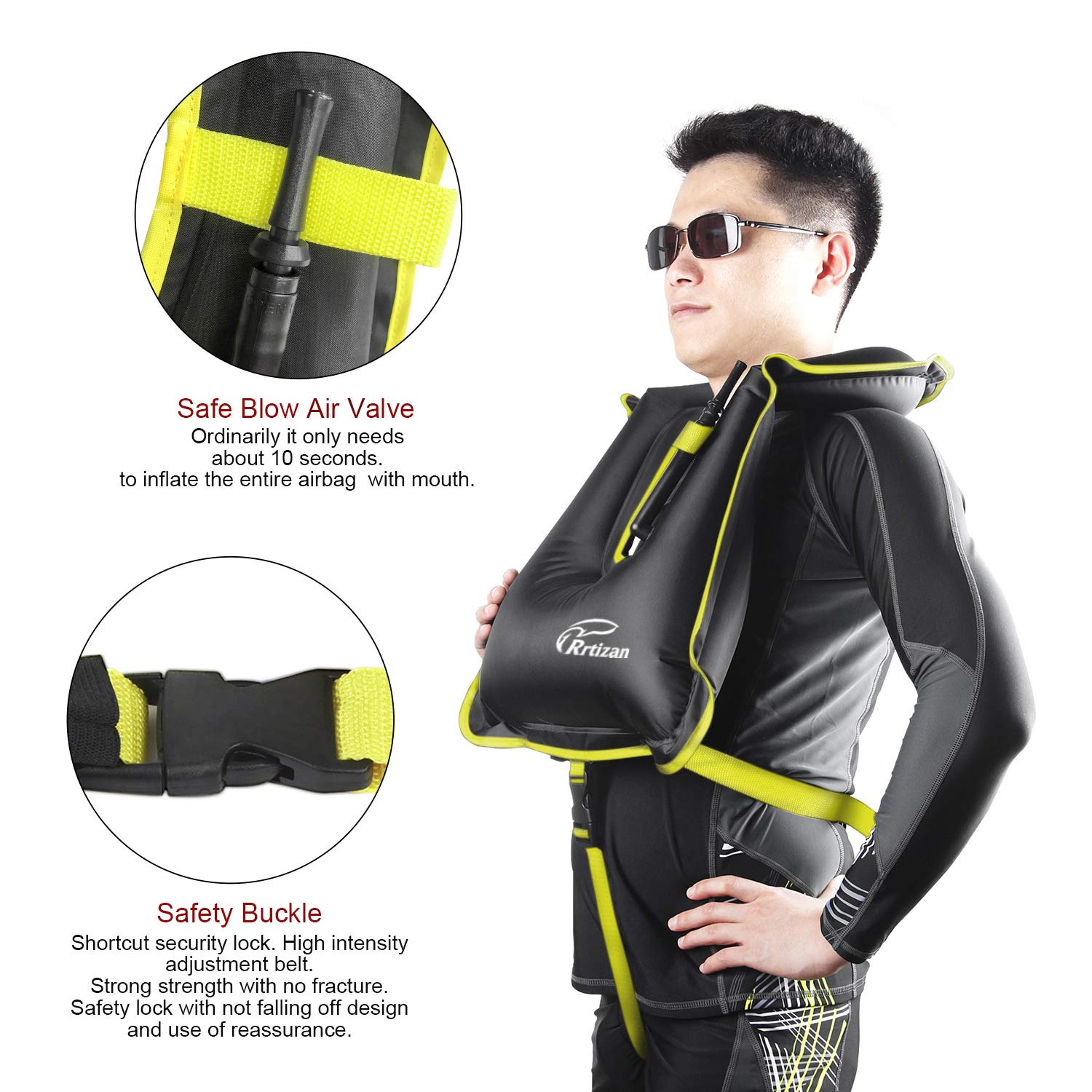 Rrtizan Snorkel Vest, Adults Portable Inflatable Swim Vest Jackets For Snorkeling Swimming Diving Safety(Back)