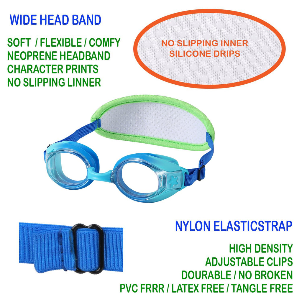 Ruigao Kids Swim Goggles Age 2-6, Toddler Goggles No Hair Pull,Child Goggles Padded Headband (2Pk - Pink/Blue Fish)