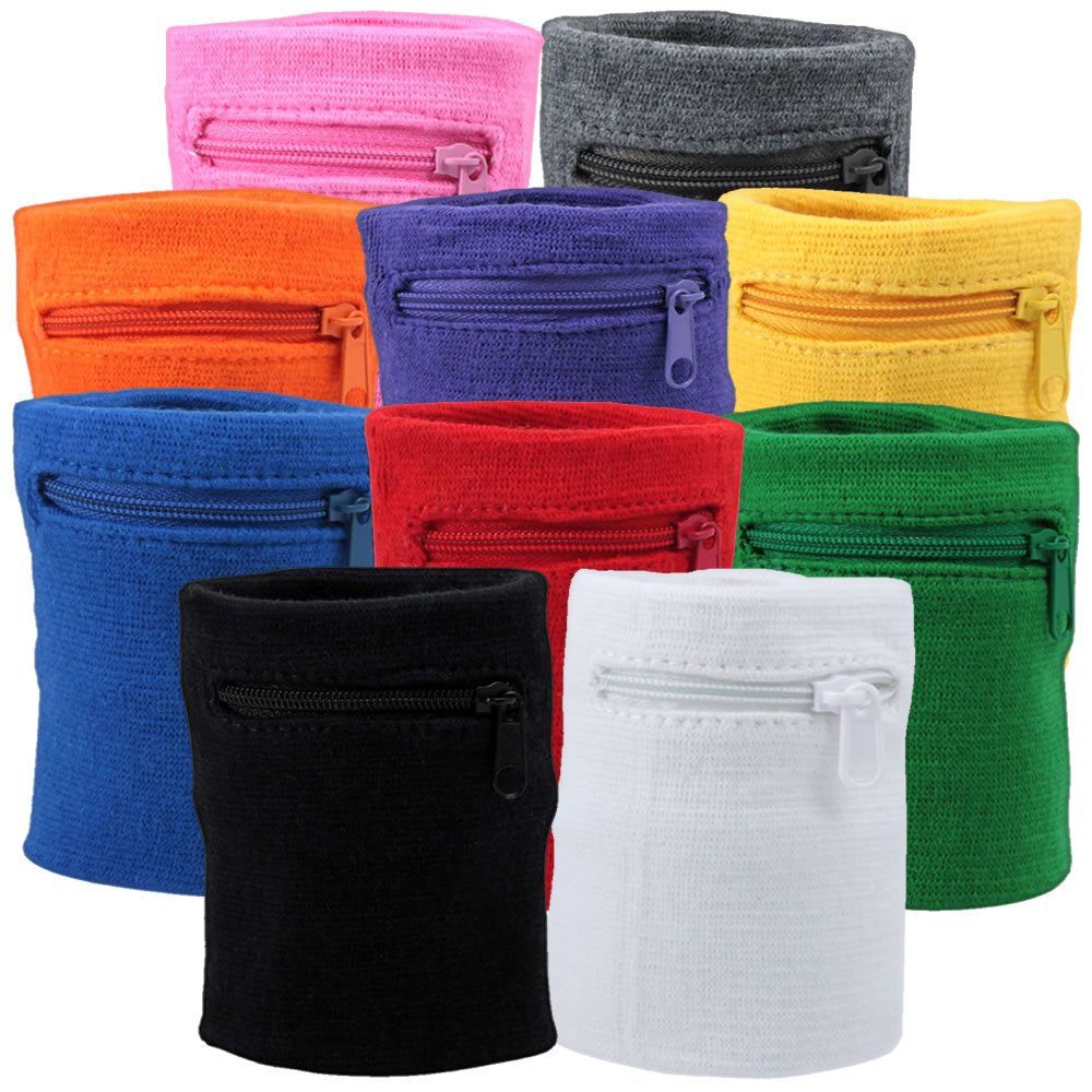 Suddora Zipper Wrist Pouch - Sweatband/Wristband Wallet For Keys, Id, Cards, Cash (Pink)