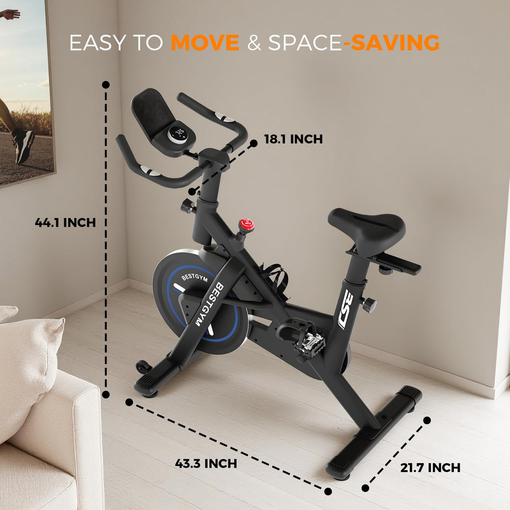 Bsj Bestgym Exercise Bike, Brake Pad Stationary Bike With App, Low Noise Indoor Cycling Bike With 330Lbs Weight Capacity, Adjust