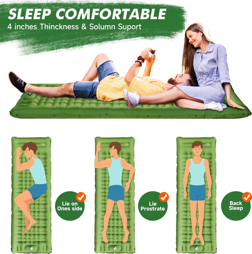 Hiipeak Strong Support Camping Mat, Inflatable Sleeping Mattress 39 Inch Thickness Sleeping Pad With Pillow, Quickainflation Ult