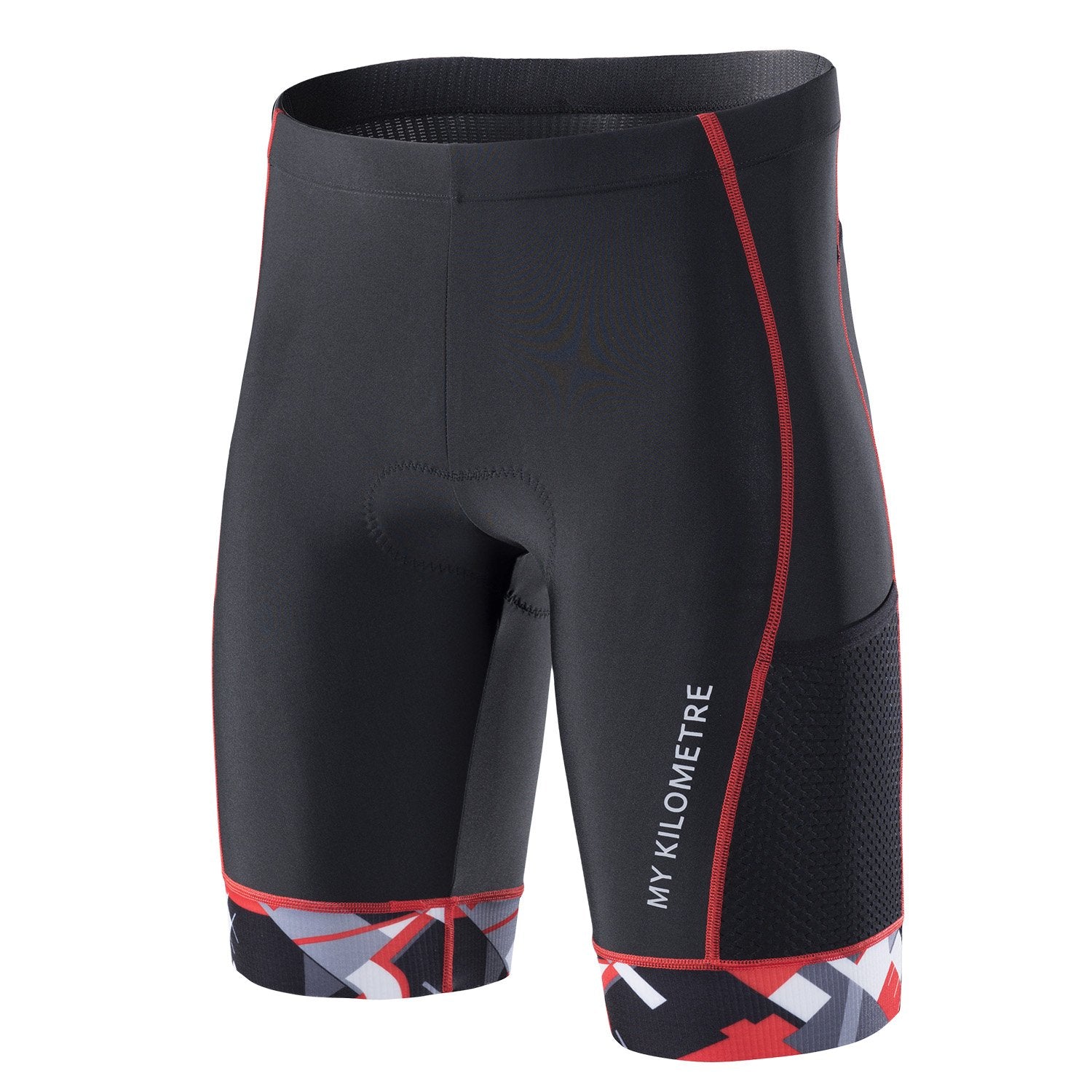 MY KILOMETRE Mens Triathlon Shorts with Adjustable Drawstring Easy Reach Leg Pockets Chamois for Long-Distance Tri Race (Black-r