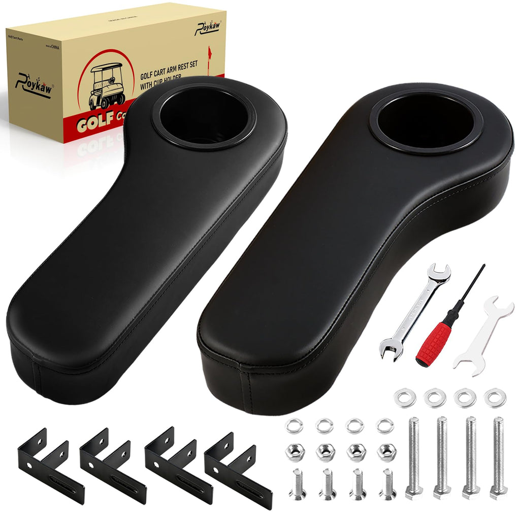 Roykaw Golf Cart Armrest With Cup Holder Compatible With Ezgo Club Car Yamaha - Upgrade Support Frame/No Drilling Required - Jus