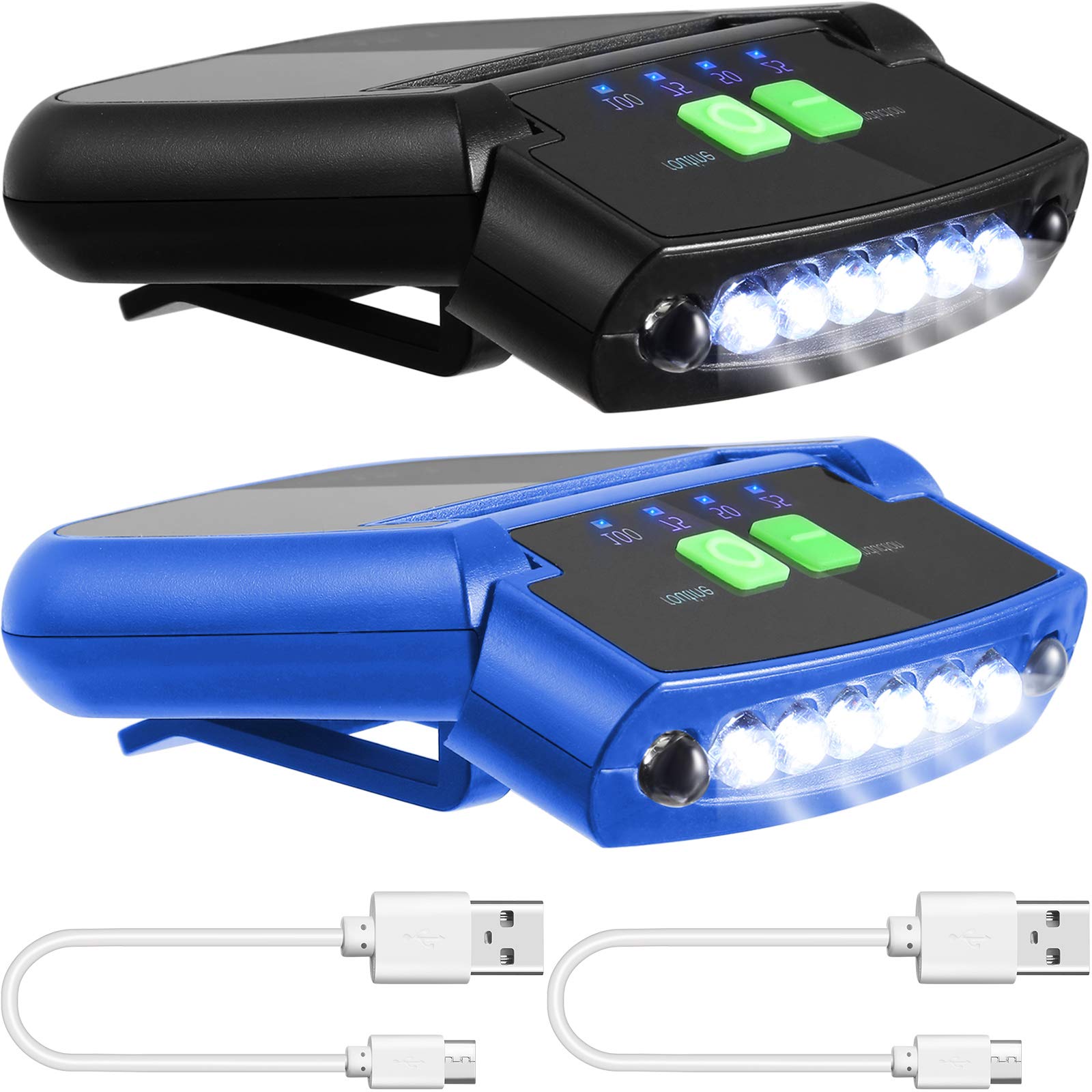 Mudder 2 Pieces LED Clip on Cap Lights USB Rechargeable Cap Flashlight Clip Waterproof Ultra Bright Hat Flashlight Headlamp for 