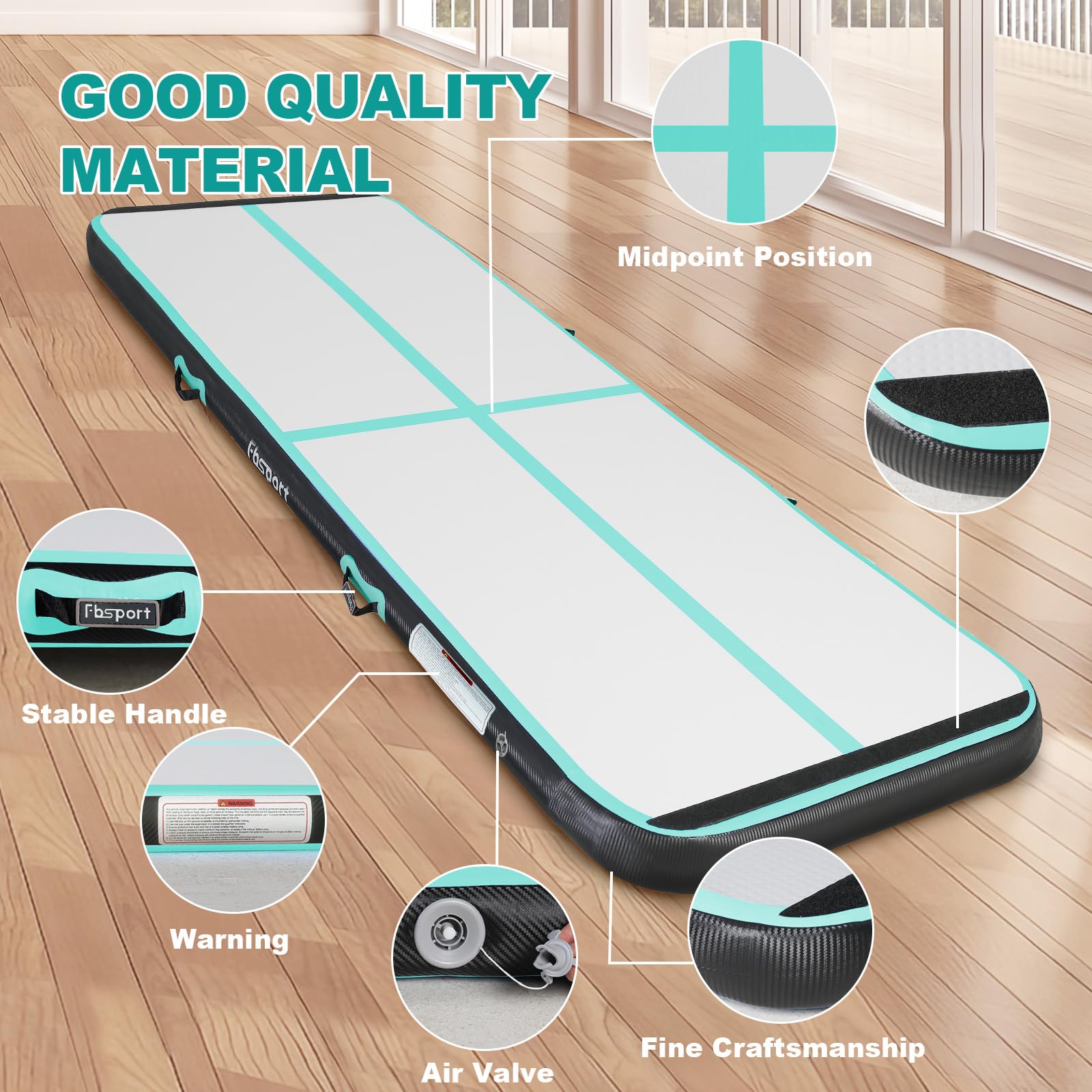 Fbsport 20Ft Inflatable Air Gymnastics Mat Training Mats 8 Inches Thickness Gymnastics Tracks For Home Use/Training/Cheerleading