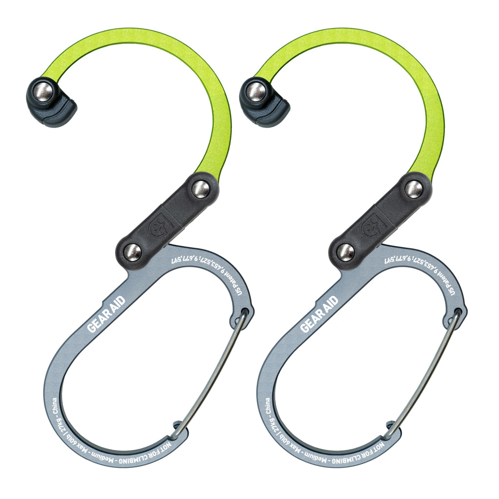 Gear Aid Heroclip Carabiner Gear Clip And Hook (Medium) For Camping, Backpack, And Garage Organization, Nav Green, 2 Pack
