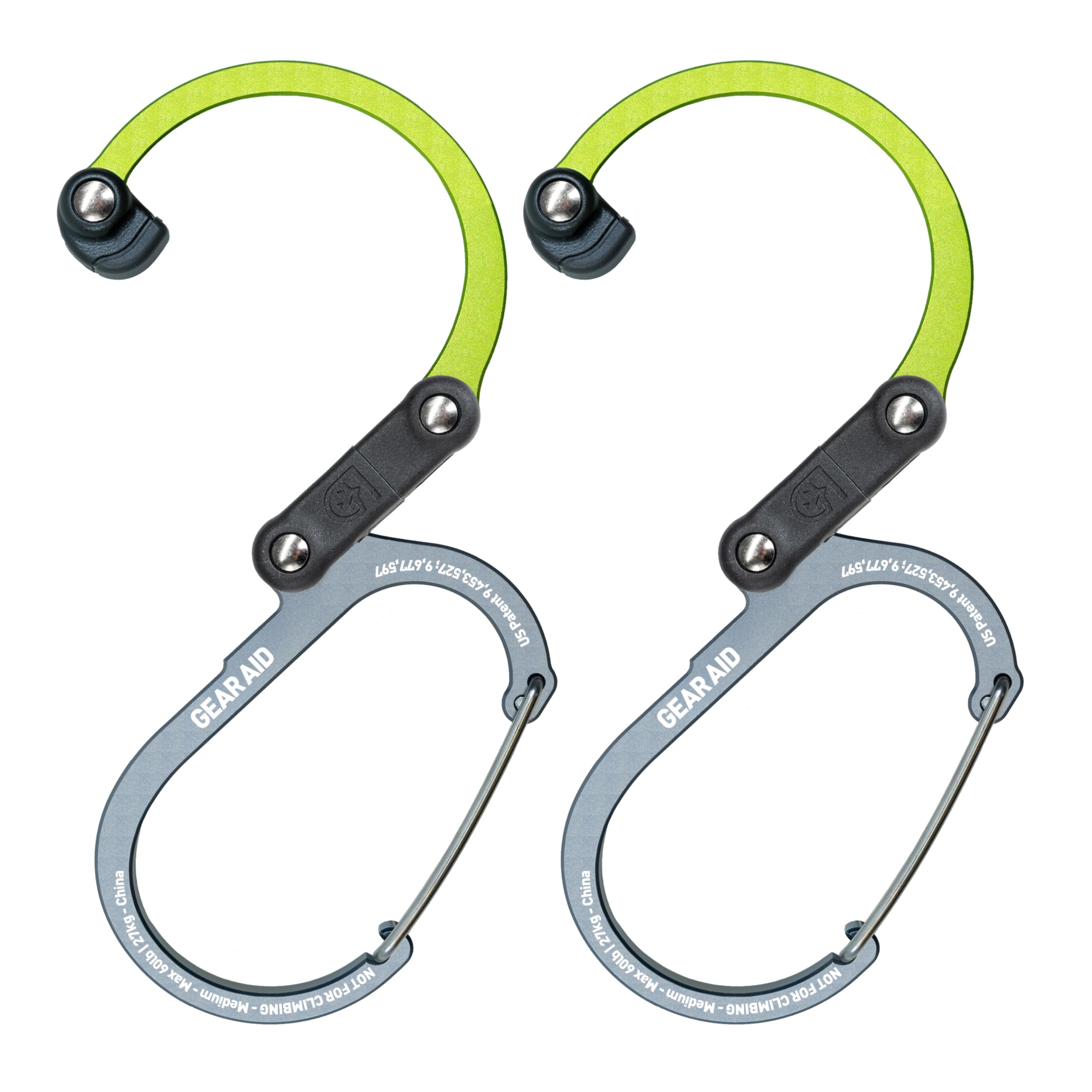 Gear Aid Heroclip Carabiner Gear Clip And Hook (Medium) For Camping, Backpack, And Garage Organization, Nav Green, 2 Pack