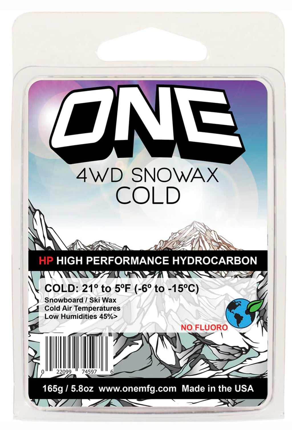 One Mfg 4Wd Snowboard & Ski Wax, 65G Bar, Oneball Wax For Cold Snow, 21F To 5F (-6C To -15C), Tropical Scent, No Fluoro