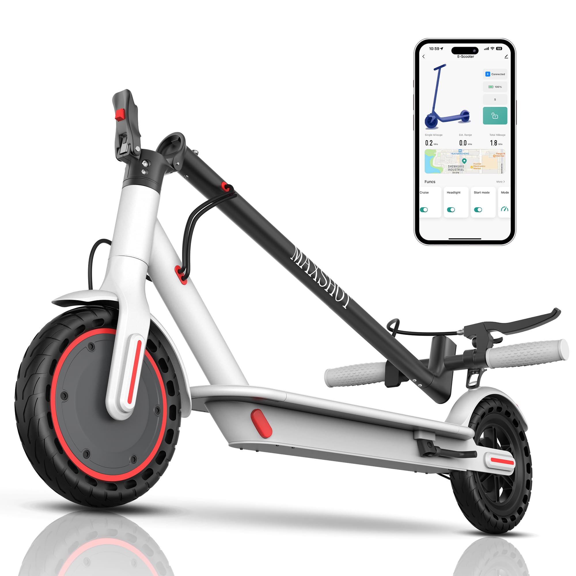 MAXSHOT Electric Scooter Adults & Big Kids, 350W Powerful Motor, Top Speed 16/19MPH, 12/16/19/21Miles Range, 8.5 Solid Tires Fol