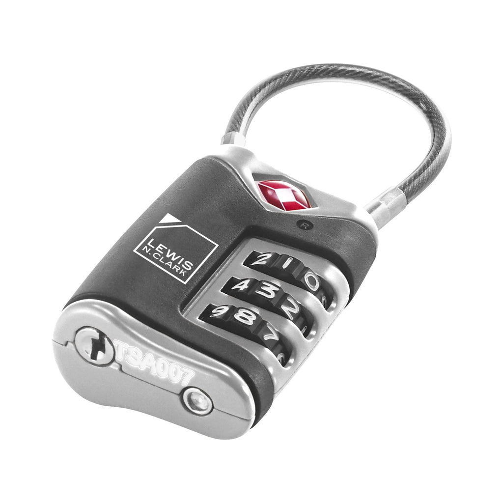Lewis N. Clark Tsa Approved Luggage Lock + Steel Cable For Suitcase, Carry On, Backpack, Laptop Bag + Purse, Perfect For Airport