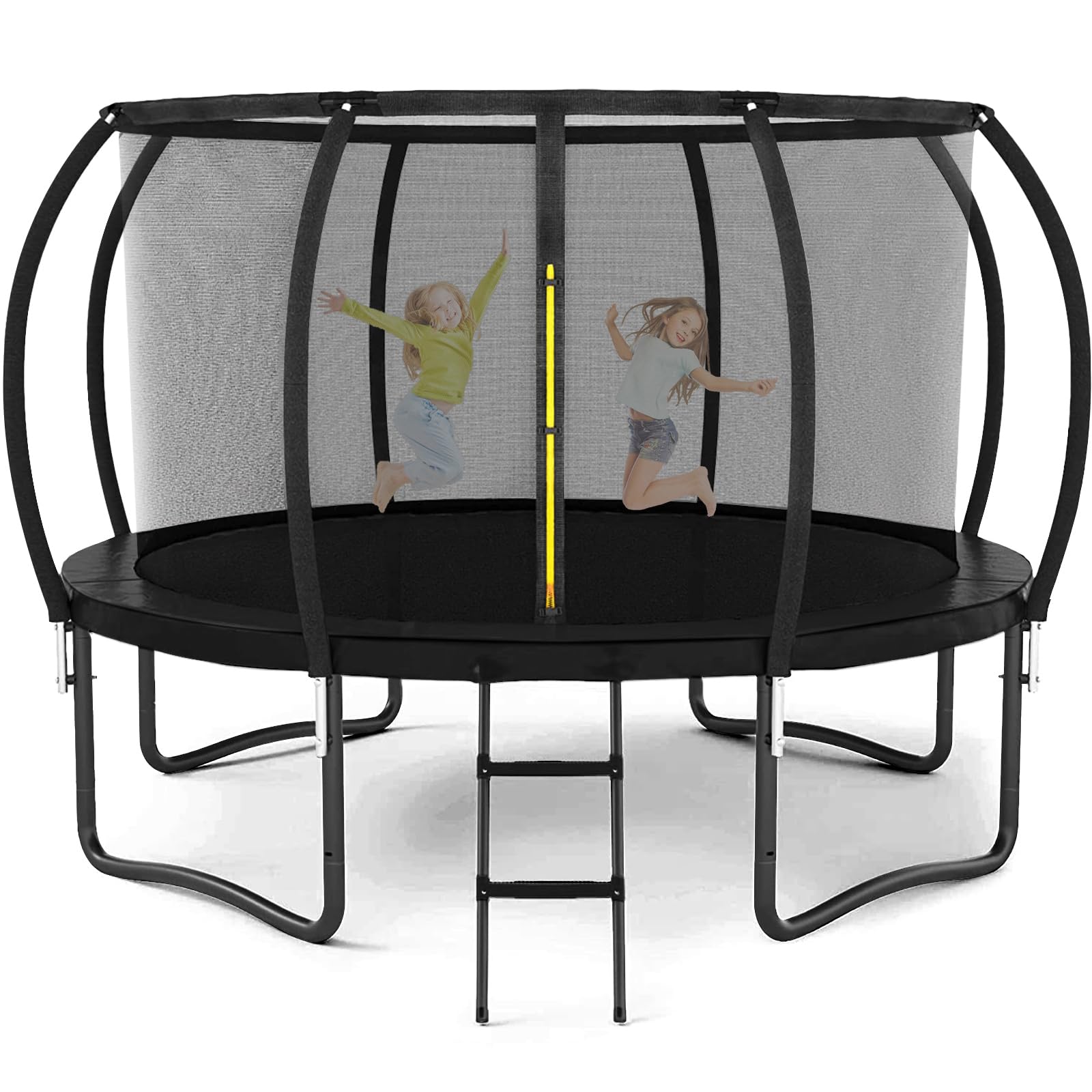 Liyarya 14FT Trampoline for Kids/Adults - Outdoor Trampolines with Enclosure Net Curved Poles and Ladder, Heavy Duty Trampoline 
