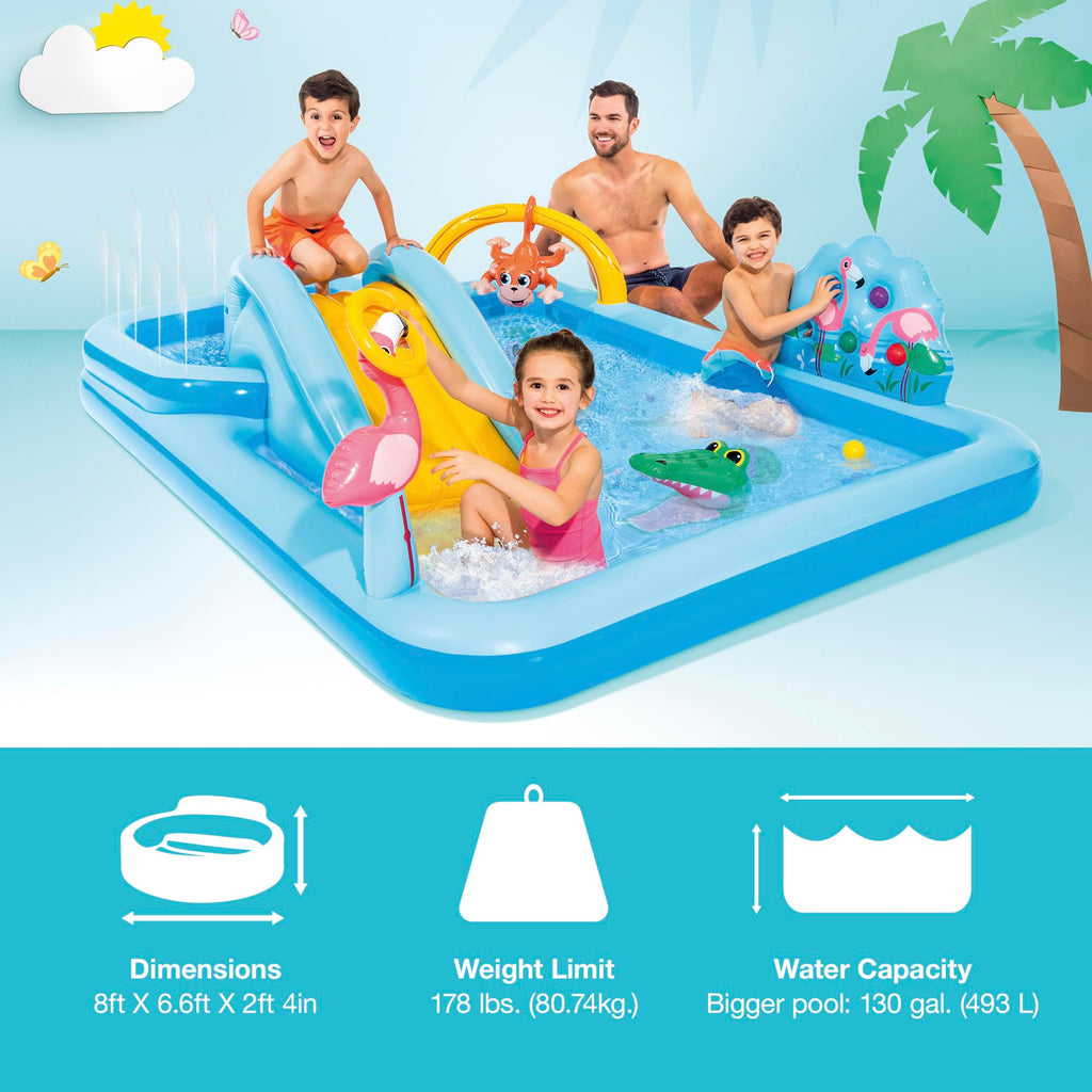 Intex 96'' X 78'' X 28'' Inflatable Jungle Adventure Play Center Spray Kiddie Pool - Backyard Kids Water Slide, Outdoor Blow-Up