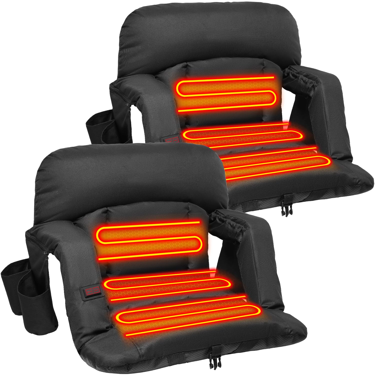 Suteck Extra Wide Heated Stadium Seats with Back Support 2 Pack, Portable Sofa Style Bleacher Chair with Back and Cushion, Armre