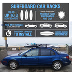 Ho Stevie! Surfboard Car Roof Rack Padded System (Holds Up To 3 Boards) With Silicone Buckle Covers