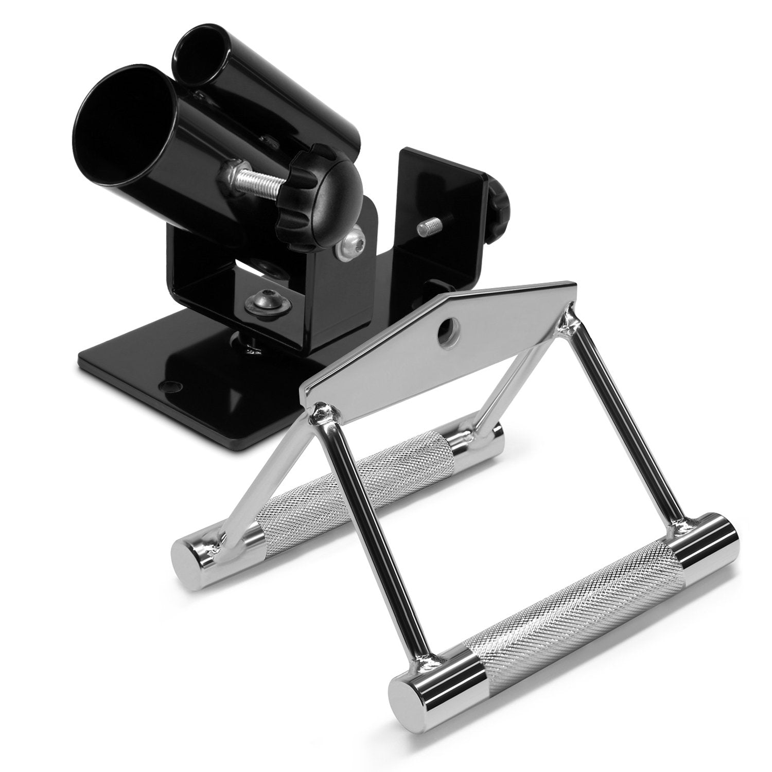 Yes4All Special Combo Tricep V Shaped Press Down Bar - Closed Handle Cable Attachments & Black T-Bar Row Platform Full 360A