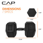 CAP Barbell 115 LB Rubber Coated Hex Dumbbell Hand Weight - Pair | Black Handle