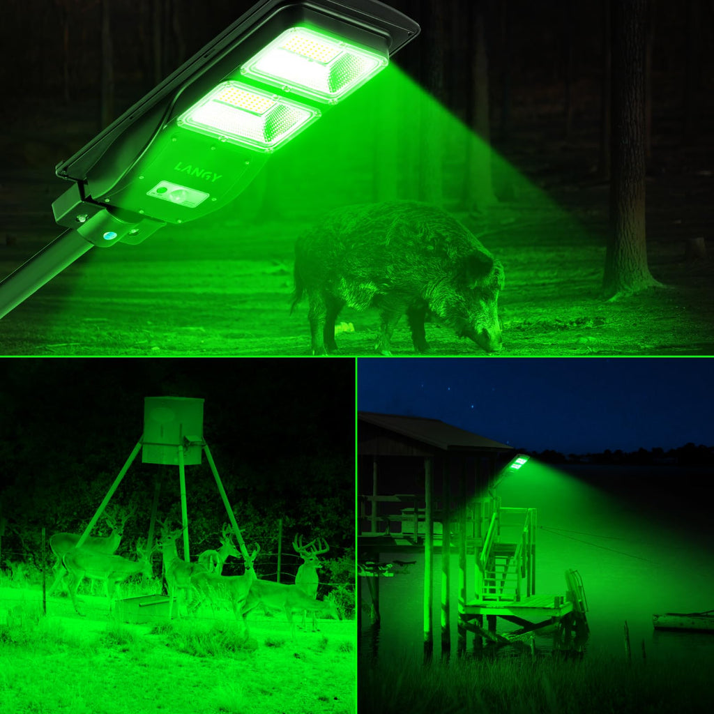 Langy Hog Lights, 12000Lm Solar Green Light For Hunting Hogs Deers Night Hunting Motion Activated Feeder Light With Remote,19 Br