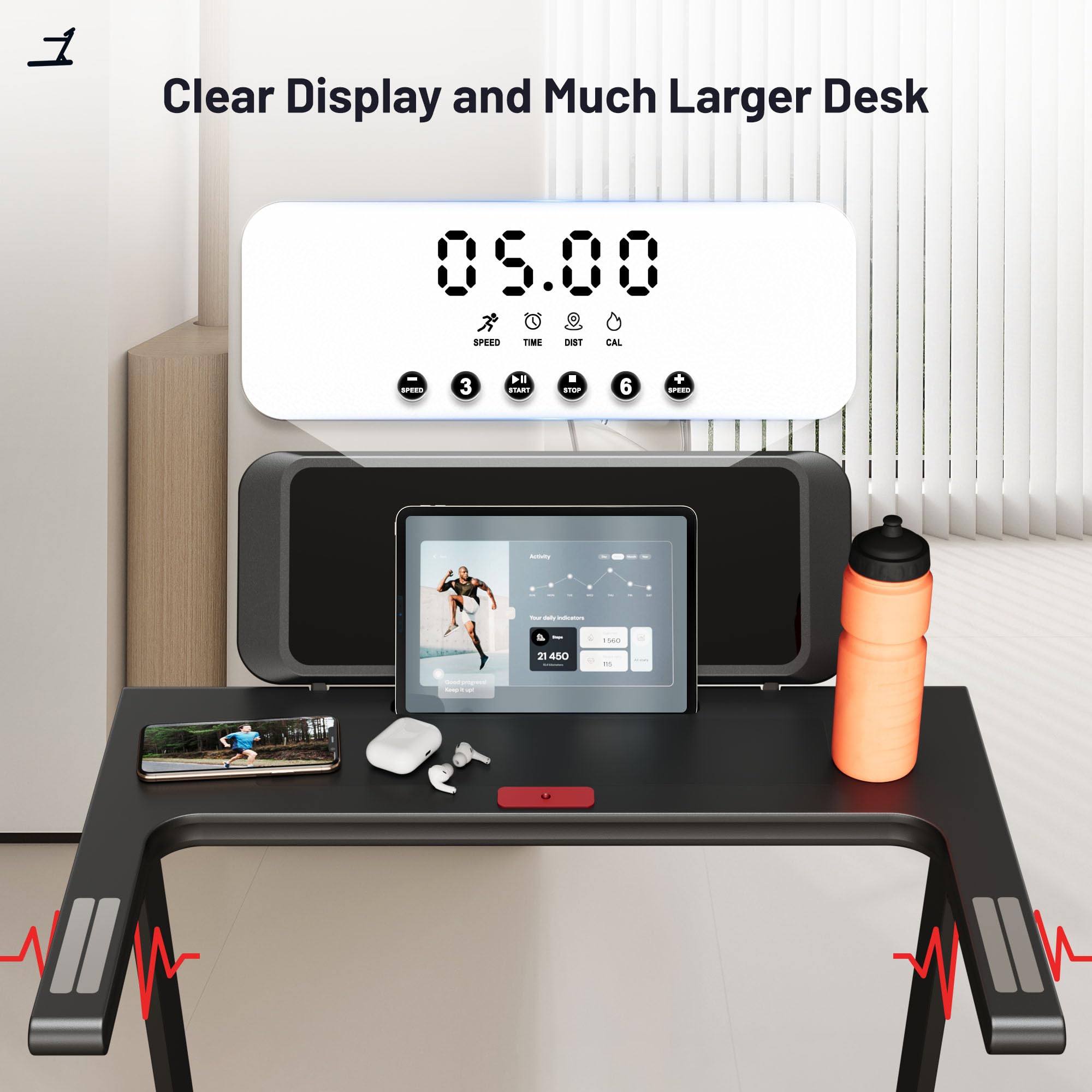 Treadmill With Desk Workstation, Walking Treadmill Pad, Portable Desk Treadmills For Home Small, Foldable Walking Pad With Handl