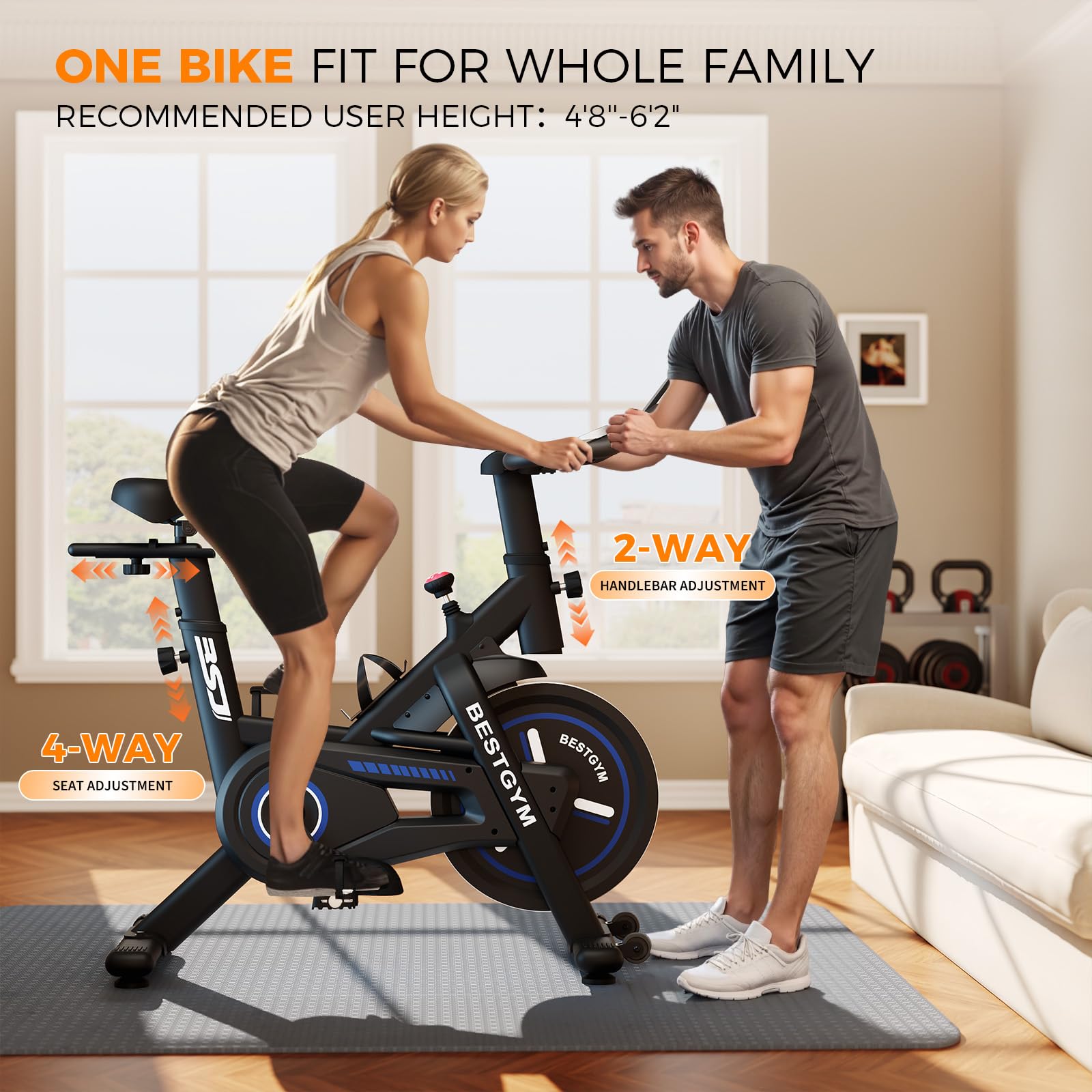Bsj Bestgym Exercise Bike, Brake Pad Stationary Bike With App, Low Noise Indoor Cycling Bike With 330Lbs Weight Capacity, Adjust