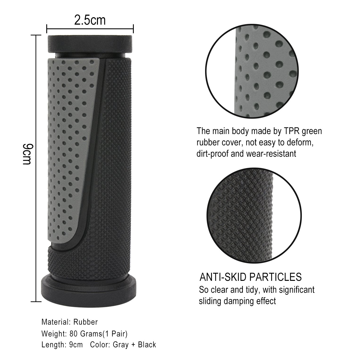 Topcabin 2X Short Mini Handlebar Bicycle Grips Fit Many Standard Bikes 90Mm Length (Black + Grey)