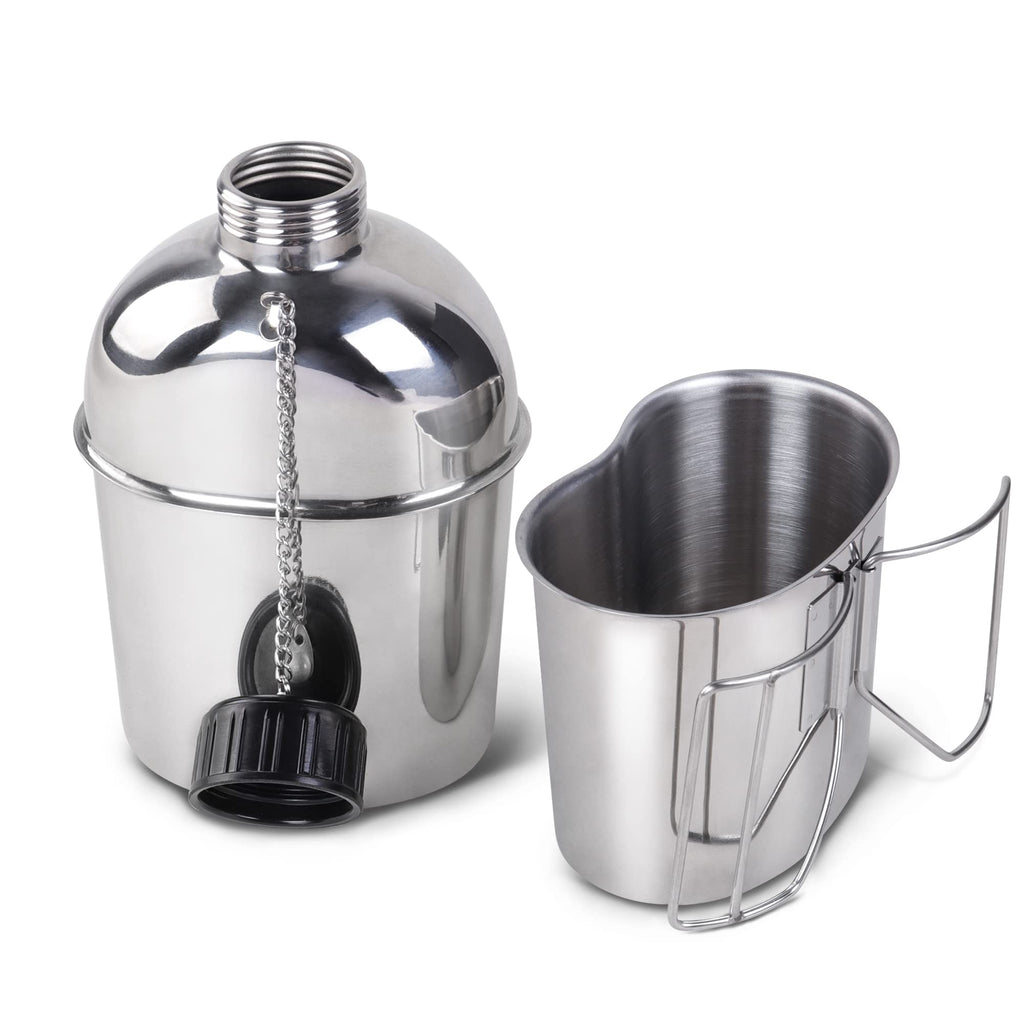 Goetland Stainless Steel Wwii Us Military Canteen Kit 1.2Qt With 0.6Qt Cup Nylon Cover G.I.