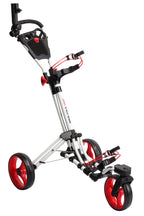 Qwik-Fold 360 Swivel 3 Wheel Push Pull Golf Cart - 360* Rotating Front Wheel - One Second To Open & Close! (White/Red)
