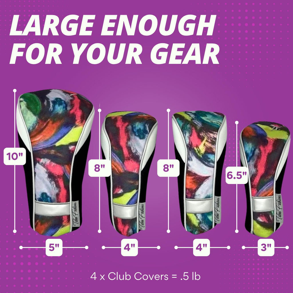 Womens Designer Golf Club Covers 4 Pack - Taboo Fashions Numbered Head Covers For Driver Woods & Hybrid - Weather/Moisture Resis