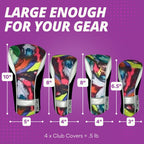 Womens Designer Golf Club Covers 4 Pack - Taboo Fashions Numbered Head Covers For Driver Woods & Hybrid - Weather/Moisture Resis