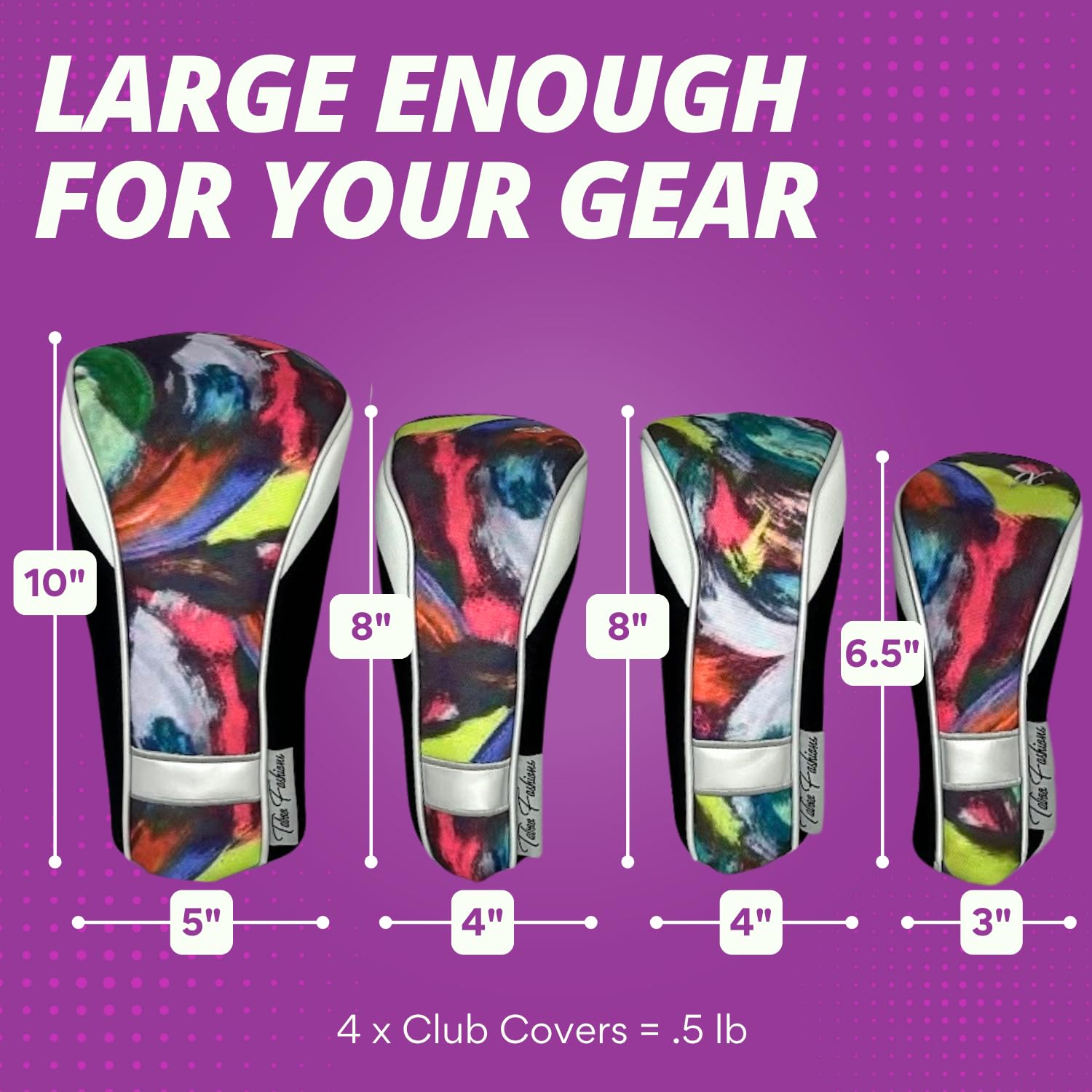 Womens Designer Golf Club Covers 4 Pack - Taboo Fashions Numbered Head Covers For Driver Woods & Hybrid - Weather/Moisture Resis