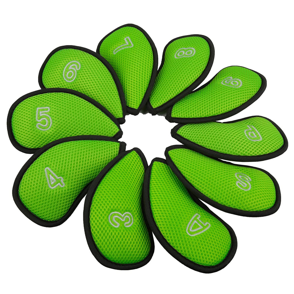 10Pcs/Pack New Meshy Golf Iron Covers Set Golf Club Head Cover Fit Most Irons (Bright Green)