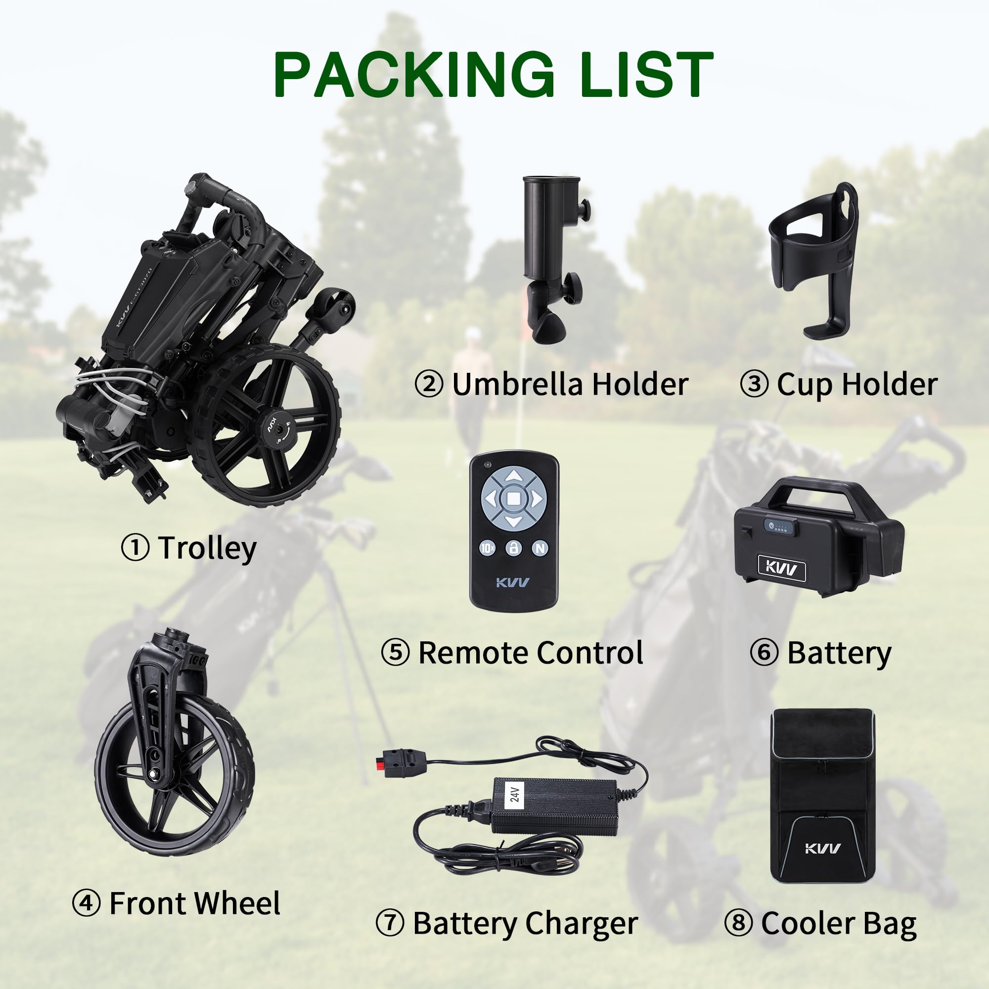 Kvv Electric Golf Push Cart With Remote Control, Smallest Folding Size, Suitable For All Terrains, Lightweight And Super Compact