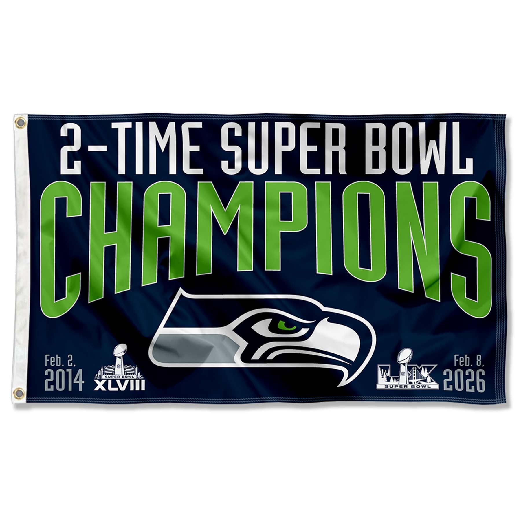 Seattle Seahawks 2 Time Super Bowl Champions Banner Flag