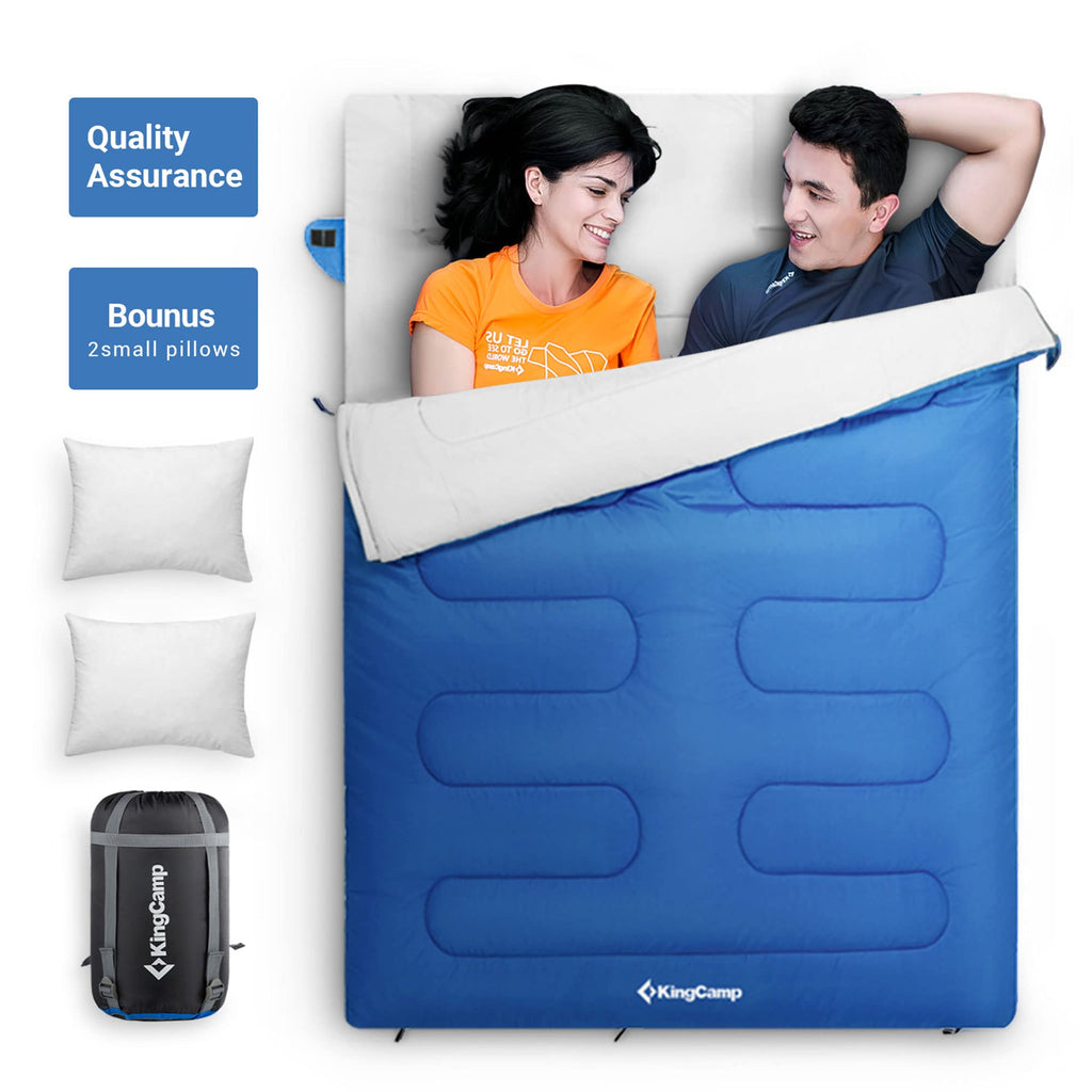 Kingcamp 87 X 59 Inch 2 Person 20 Degree Lightweight Waterproof Couple Family Sleeping Bag With 2 Pillows For Camping, Hiking, &