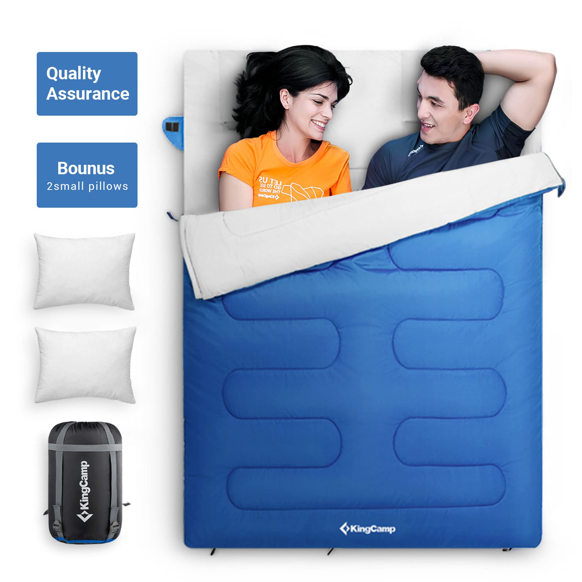 Kingcamp 87 X 59 Inch 2 Person 20 Degree Lightweight Waterproof Couple Family Sleeping Bag With 2 Pillows For Camping, Hiking, &