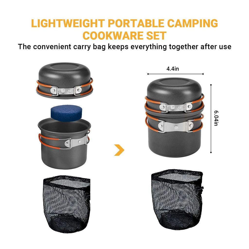 Bulin Camping Cookware Mess Kit, Nonstick Backpacking Cooking Set, Outdoor Cook Gear For Family Hiking, Picnic, Black, 3Pc