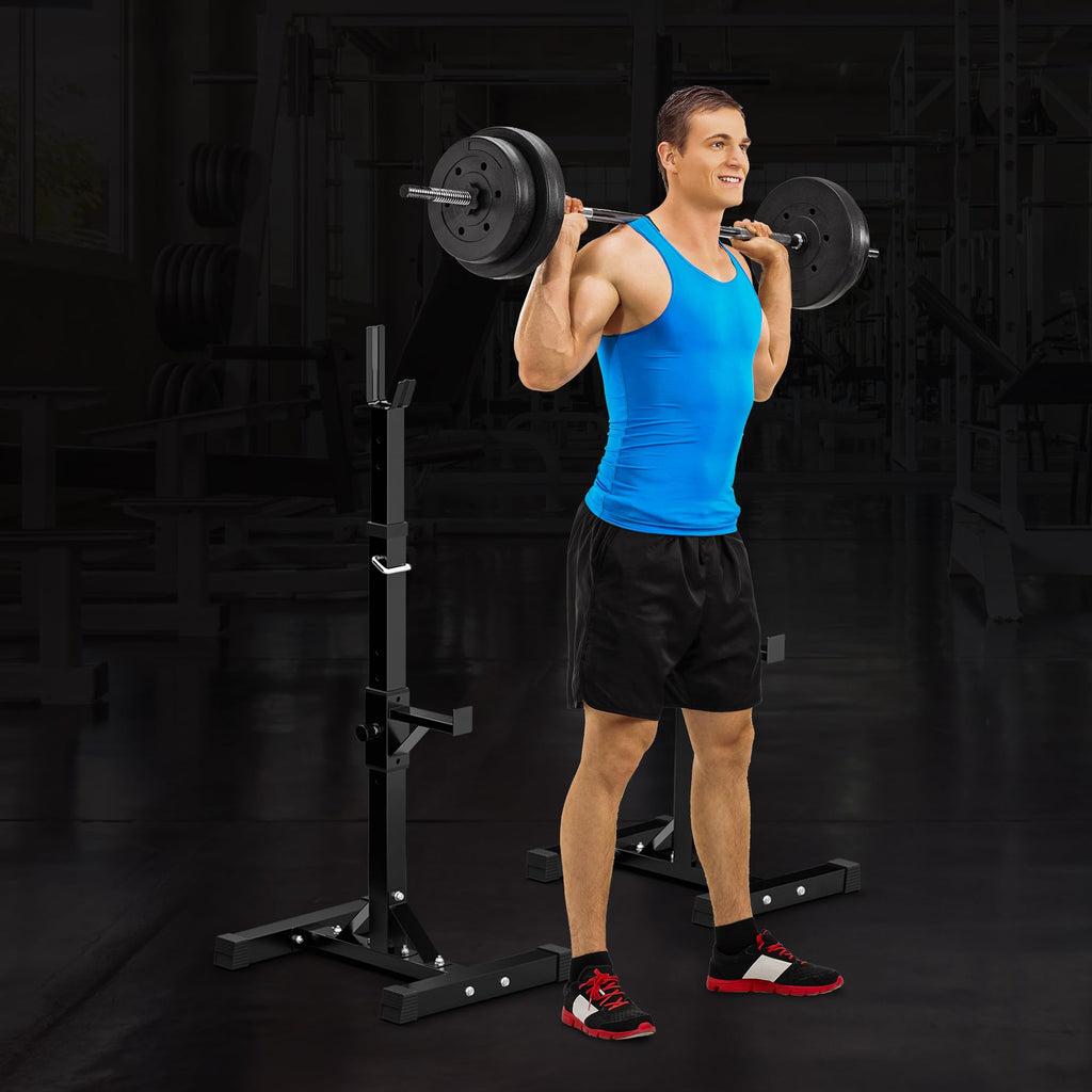 F2C Max Load 550Lbs Pair Of Adjustable 40''-66'' Squat Rack Sturdy Steel Squat Barbell Free Bench Press Stands Gym/Home Gym Port