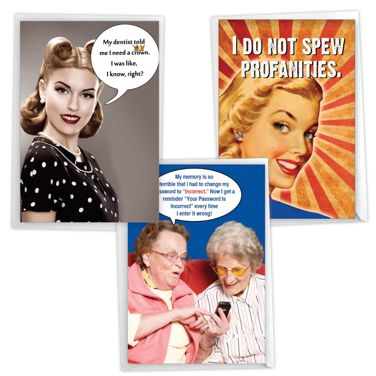 Nobleworks Assorted 3 Pack, Funny Naughty Retro Birthday Cards For Women With 5 X 7 Inch Envelopes (3 Designs, 1 Each) Laughing