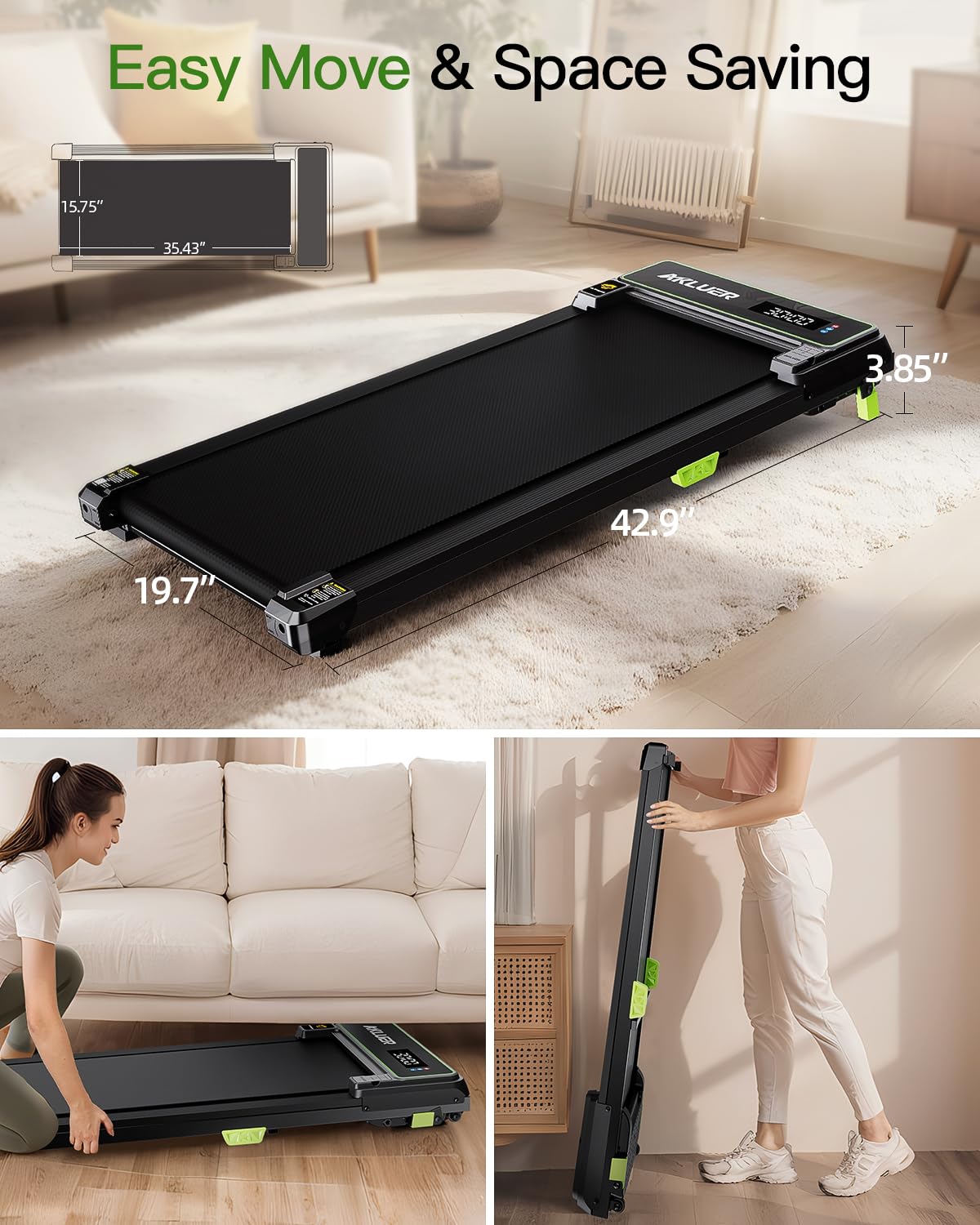 Akluer Walking Pad With Incline, Under Desk Treadmill For Home, 2.5Hp Portable Treadmills With Remote Control, 4 In 1 Incline Tr