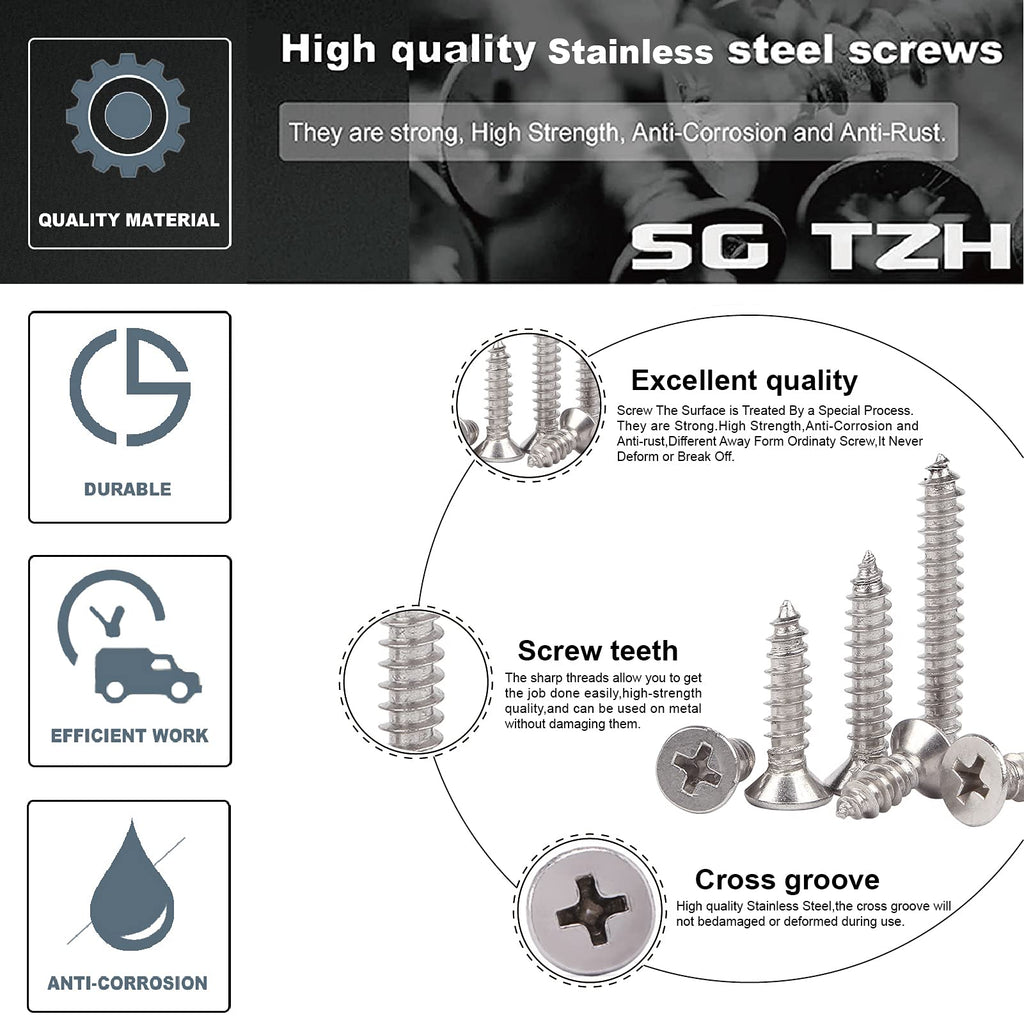 10 X 12 Wood Screw 100Pcs 18-8 (304) Stainless Steel Screws Flat Head Phillips Fast Self Tapping Drywall Screws By Sg Tzh