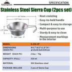 Campingmoon 2Pcs Set Stainless Steel Camping Sierra Cup 310Ml S-220-2P (2Pcs Set)