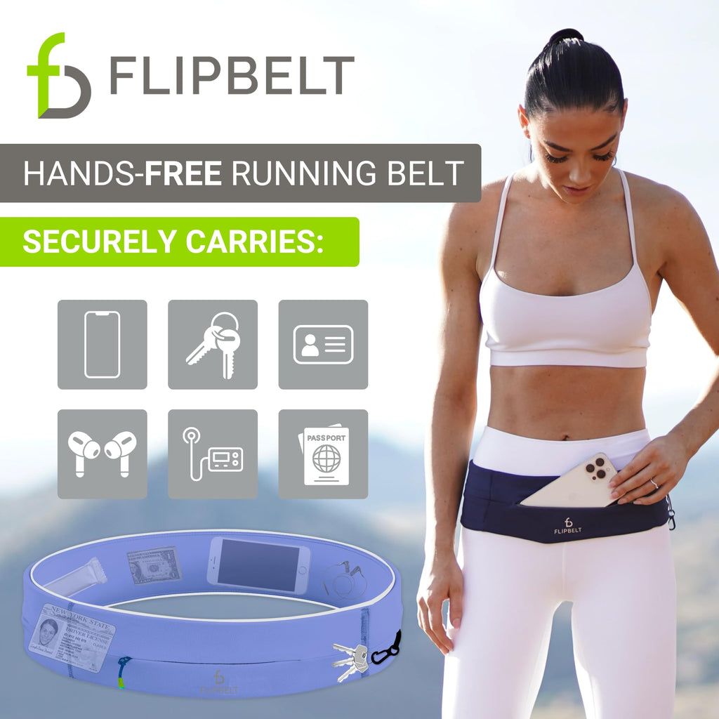 FlipBelt Zipper Running Belt, Waist Pack for Fitness and Running Fanny Pack for Women Men Phone Keys Money US Company - [Periwin