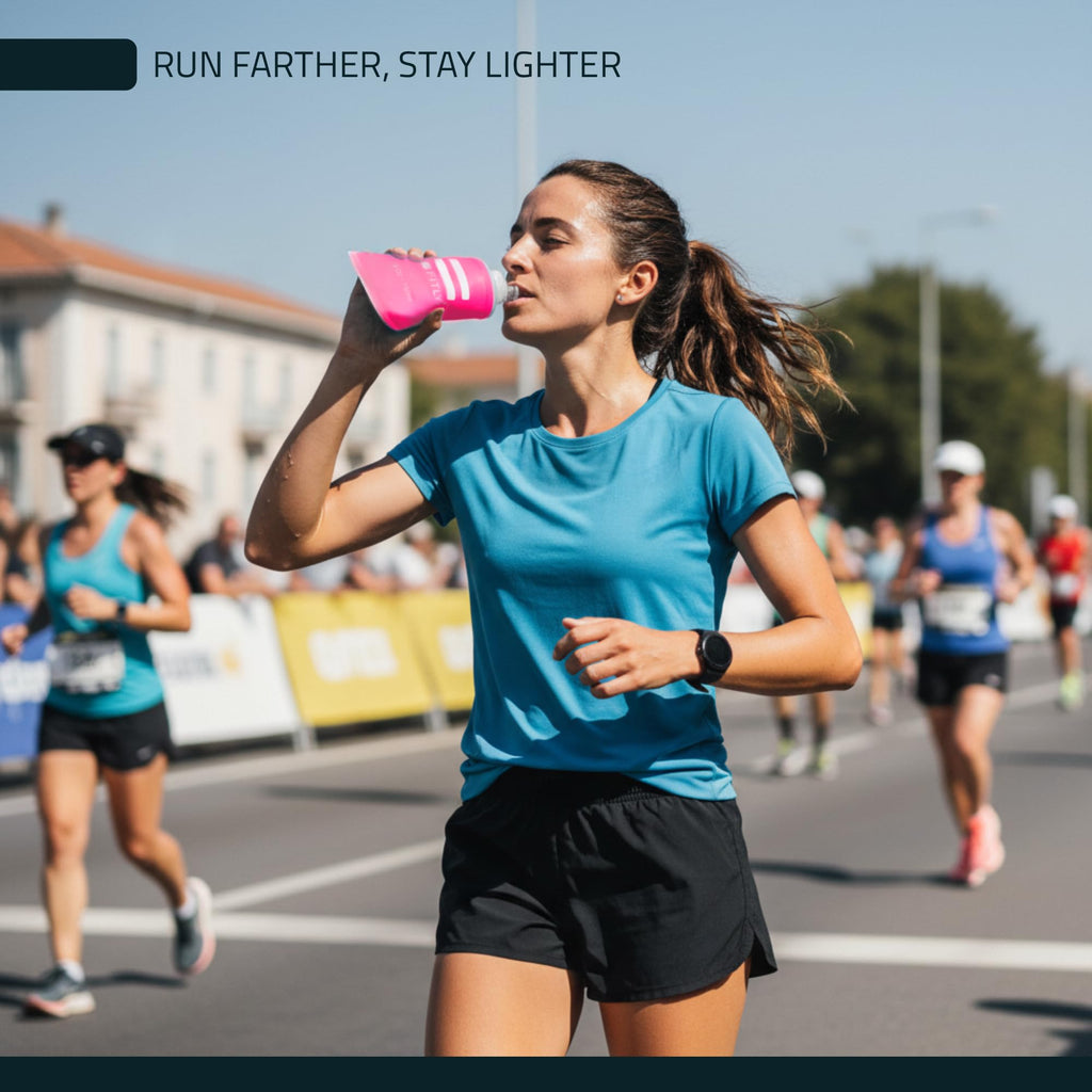 FITLY Soft Flask - 5 oz (150 ml) - Shrink As You Drink Pocket Soft Water Bottle for Hydration Pack/Running Vest - Folding Water