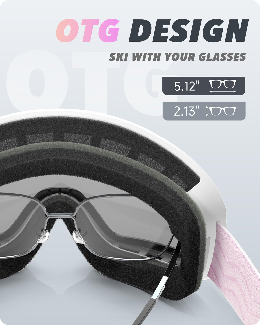 RIOROO Men Women Ski/Snowboard Goggles, Anti Fog 100% UV Protection, OTG Design, Dual-Venting System, Red, White
