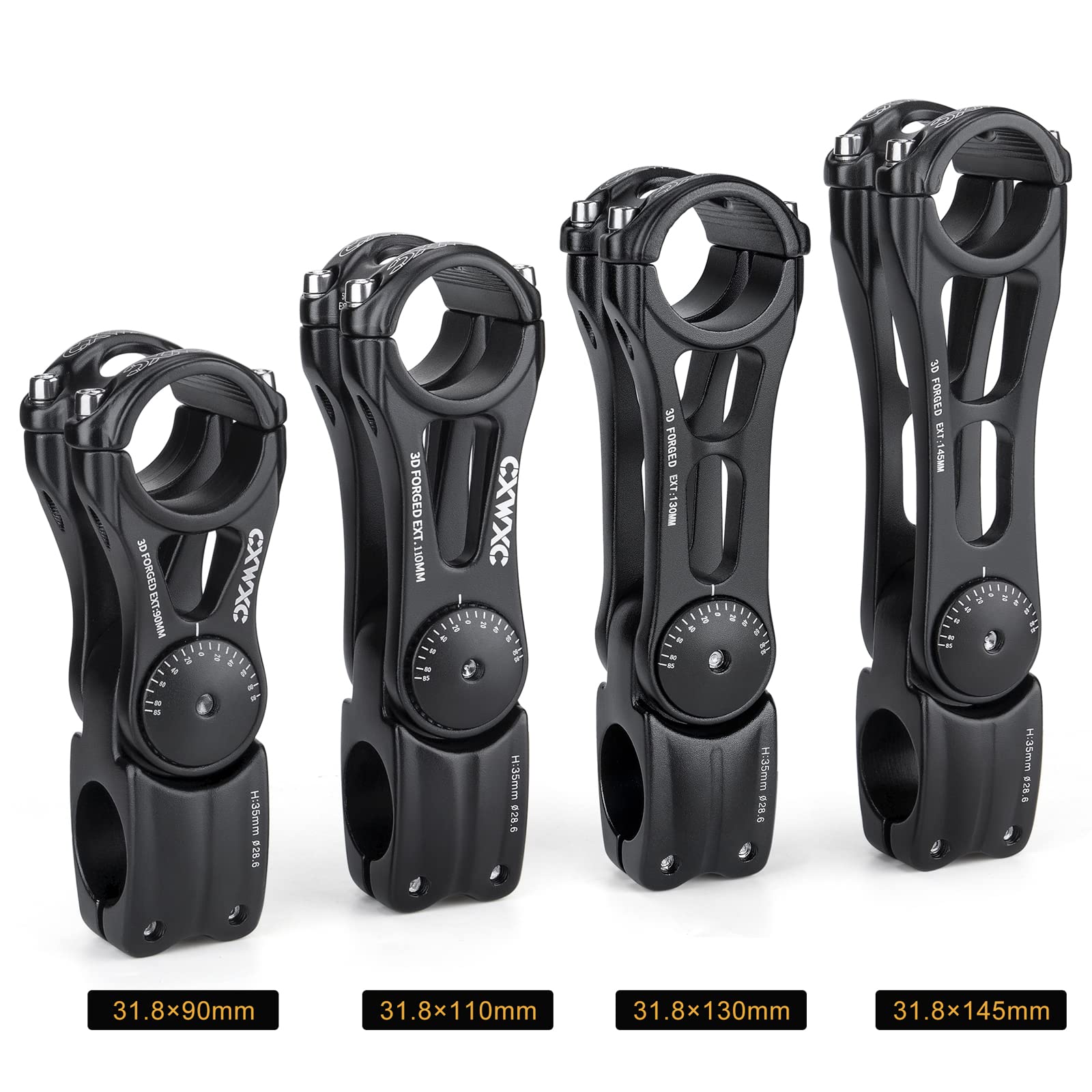 Cxwxc Adjustable Mtb Stem 31.8Mm 70 Degree - 90/110/130/145Mm Bike Stem Riser For Handlebar - Aluminum Alloy Mountain Bike Handl