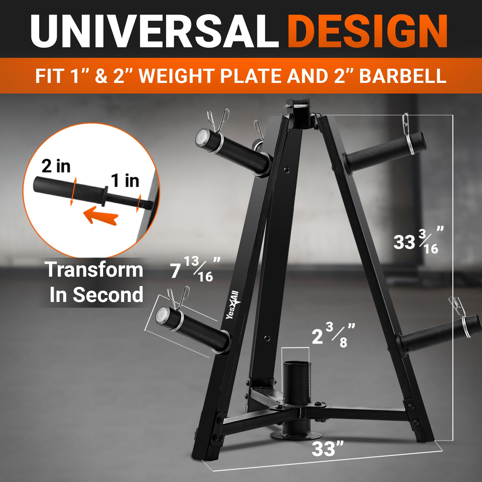 Yes4All Weight Rack, 1 & 2-Inch Plate Bumper Plate Rack, 350 Lbs Capacity Barbell Weight Rack For Home Gym Training